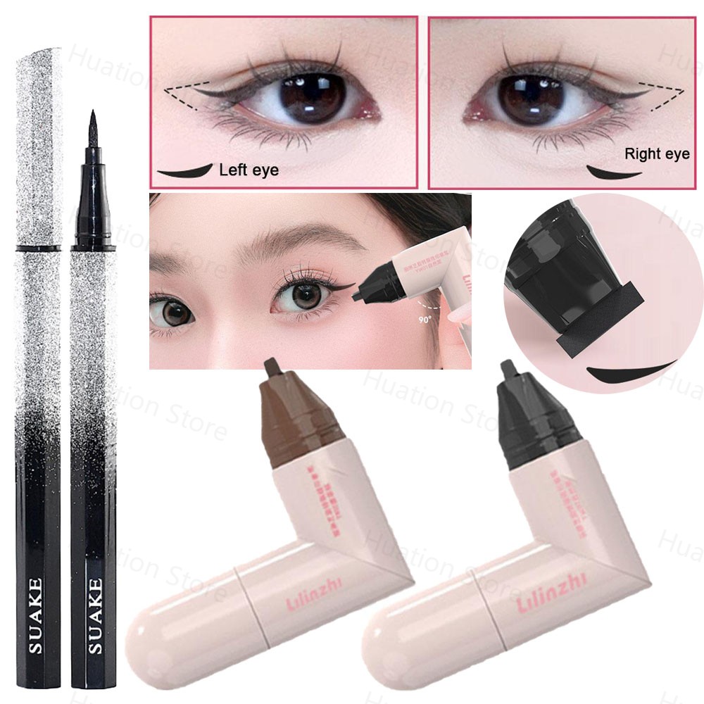 Waterproof Liquid Eyeliner Pen - Tampon Eyeliner rotatif intégré, noir et